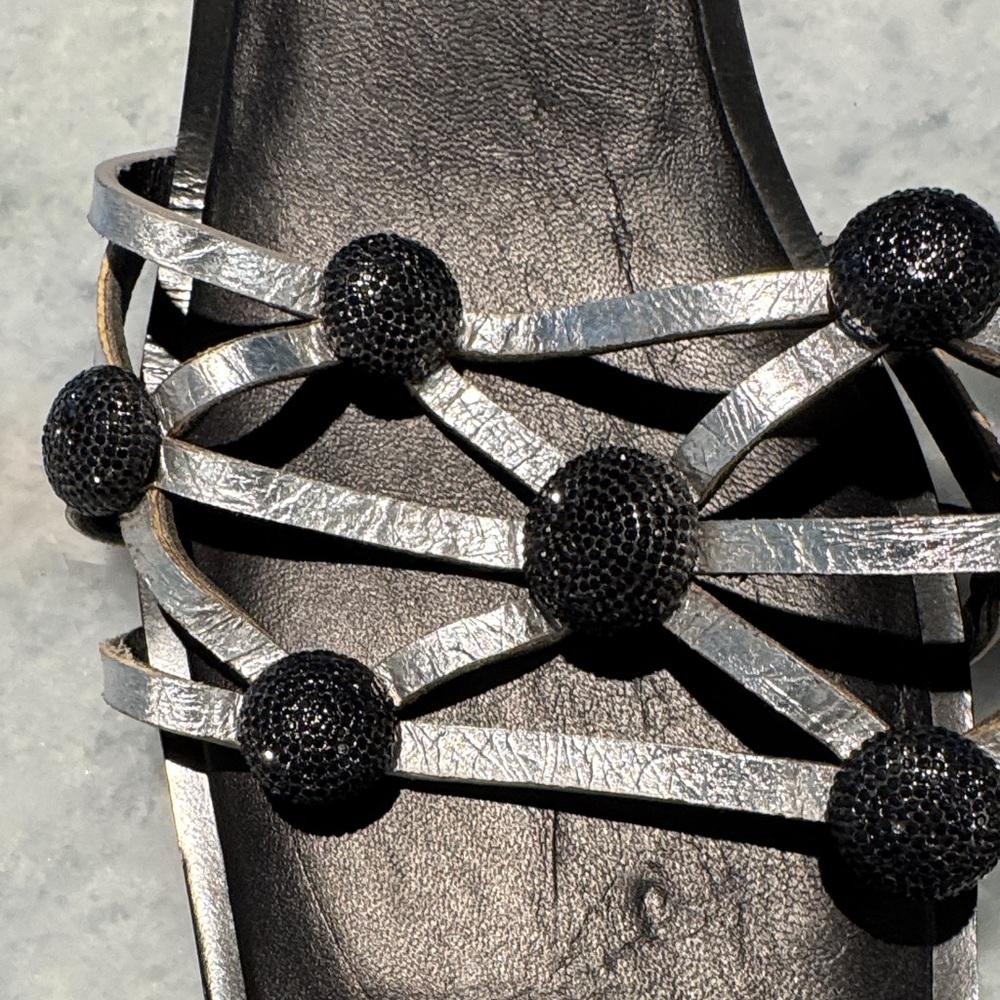 Tory Burch Black Slide Sandals with Silver Straps - Picture 4 of 6